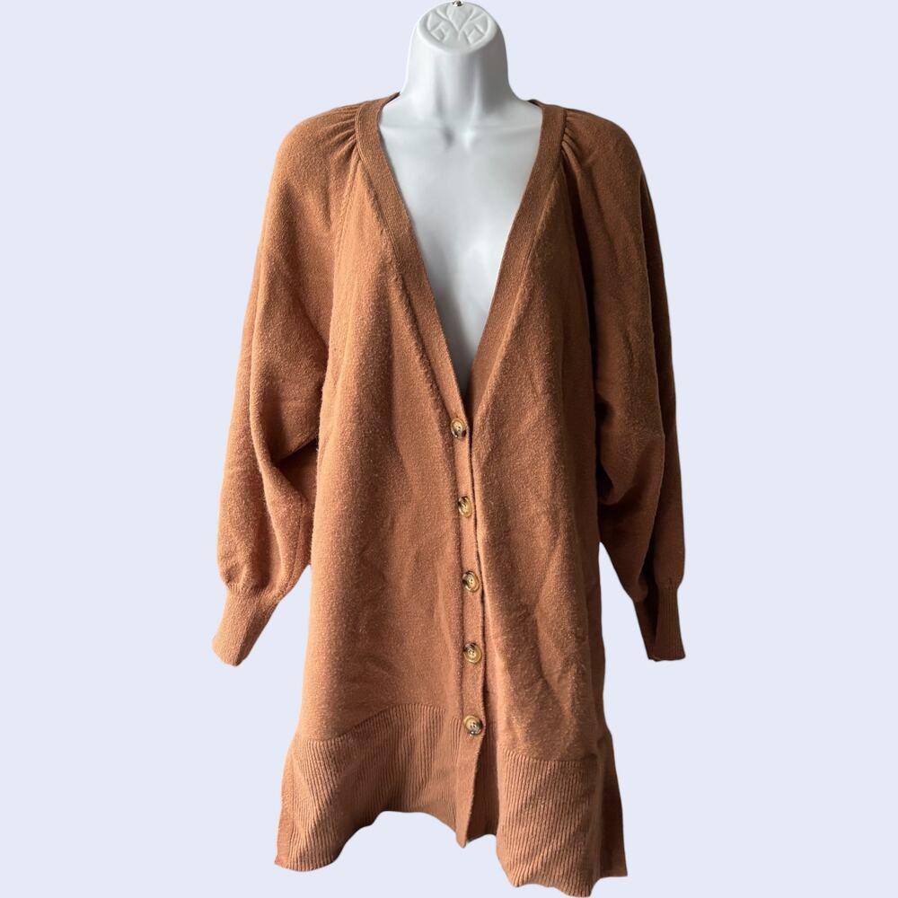 Ann Taylor L Minimalist Cardigan Brown Oversized Button Front Y2K